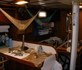 working on the monitor in the cabin